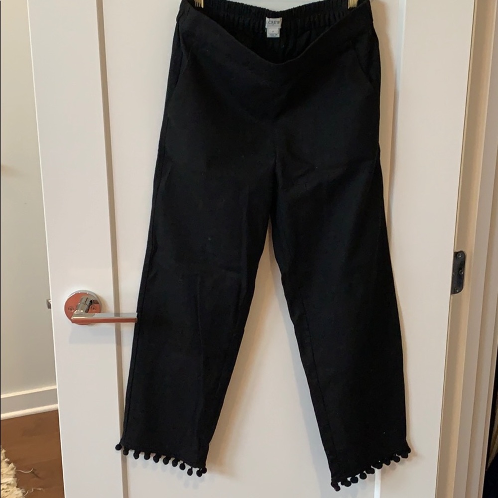 J.Crew black linen pants w/ pompom trim & pockets